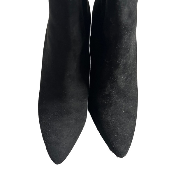EXPRESS BLACK ASYMMETRICAL SHAFT SUEDE KNEE HIGH STILETTO BOOTS W/ POINTED TOE - Picture 6 of 8
